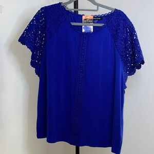 Cable & Gauge Royal Blue Lace Blouse